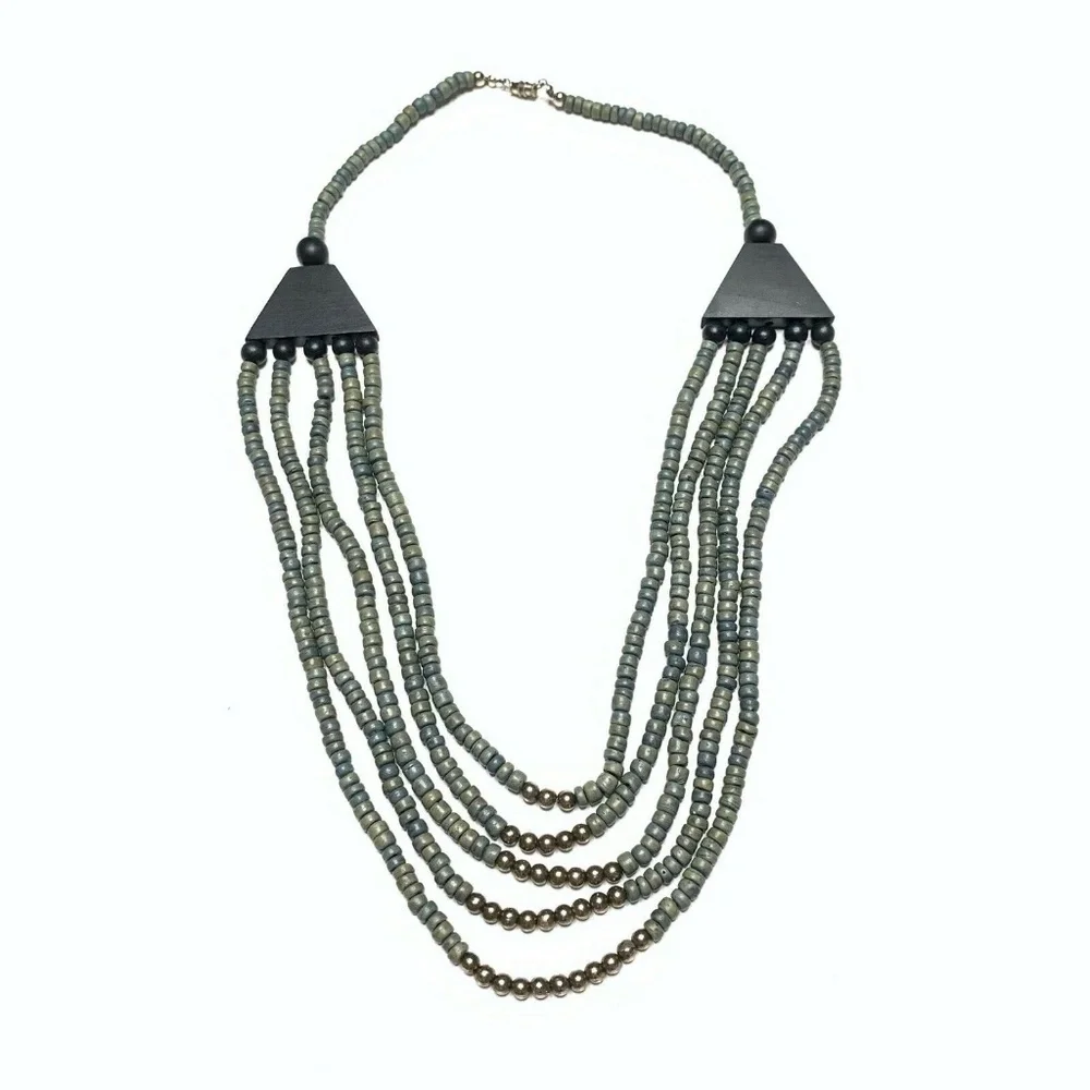 Vintage Slate Blue Beaded Neaklace Statement Jewelry Costume - Picture 1 of 4